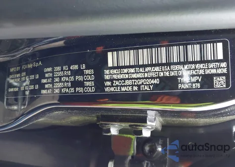 2016 Jeep Renegade Justice из США, поврежденный, VIN ZACCJBBT2GPD20440